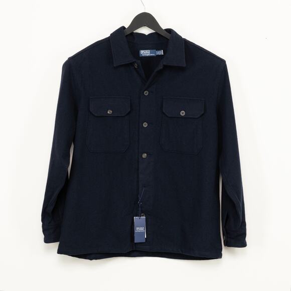 Polo Ralph Lauren Men Wool Blend Utilitarian Twill Shirt Navy Size XL - Picture 1 of 7